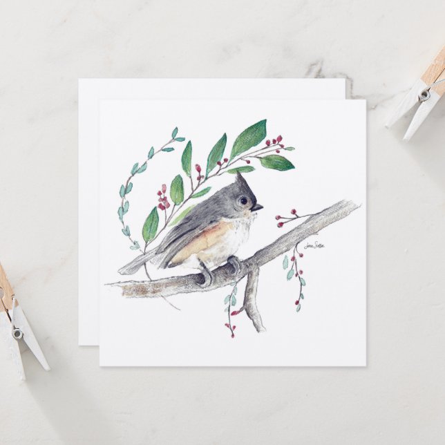 Carte d'art Tufred Titmouse (Devant/Arrière en situation)