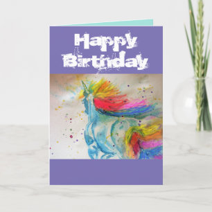Carte d'art Whimsical Rainbow Unicorn Watercolor