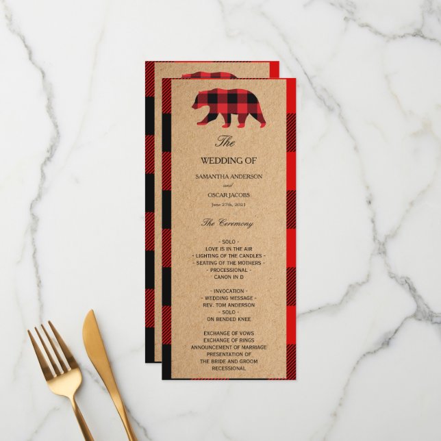 Carte d'artisanat Vintage Plaid Red Buffalo (Devant/Arrière en situation)