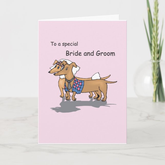 Carte Daschund Dogs Mariage Félicitations Pink (Devant)