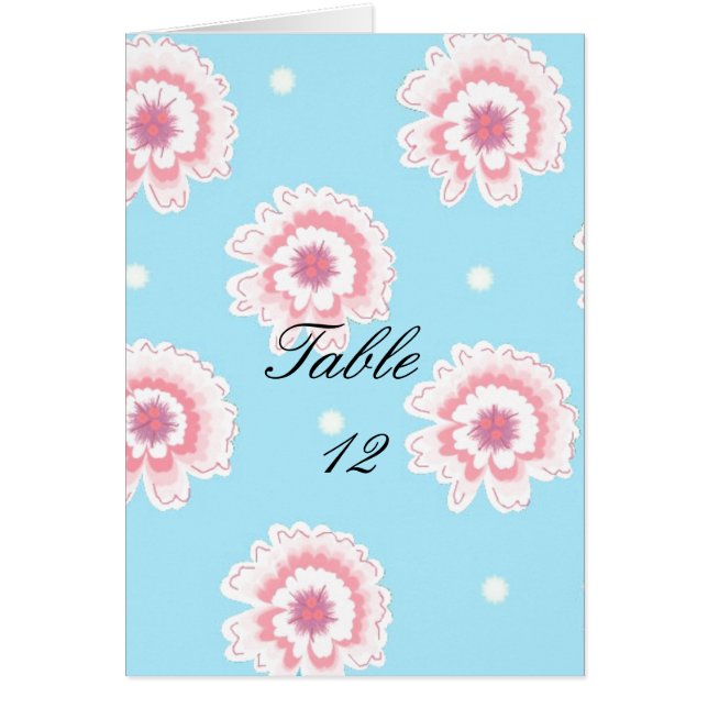 Carte d'assise à la table florale bleue et rose (Devant)