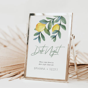 Carte Date Idées de nuit Citron douche nuptiale Panneau 