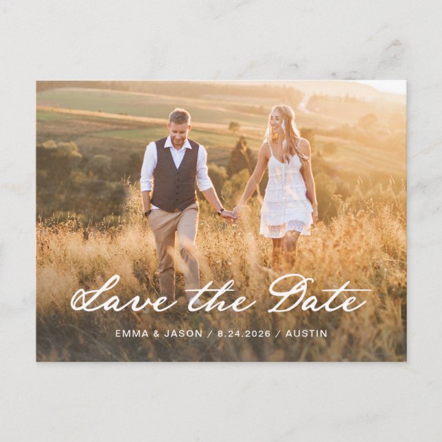Carte d'attente romantique | Photo et code QR pour (Devant)