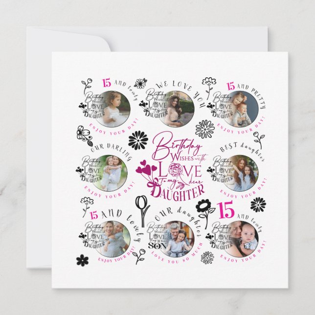 Carte Daughter Birthday Photo Collage Typography  (Devant)