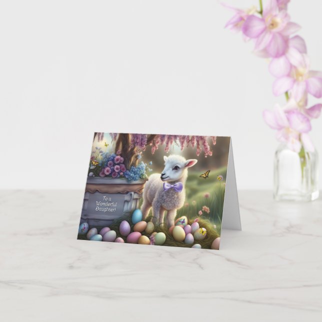 Carte Daughter Happy Easter Cute Lamb Easter Eggs  (Orchidée)