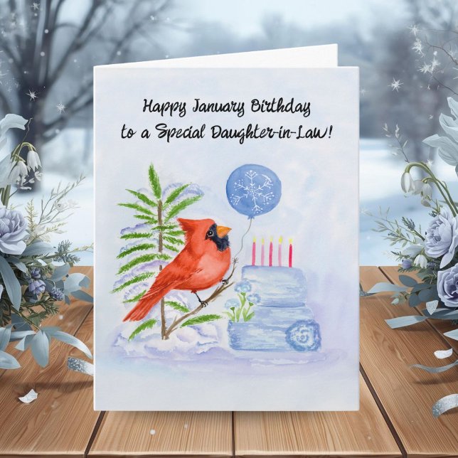 Carte Daughter-in-Law Happy January Birthday Cardinal (Créateur téléchargé)