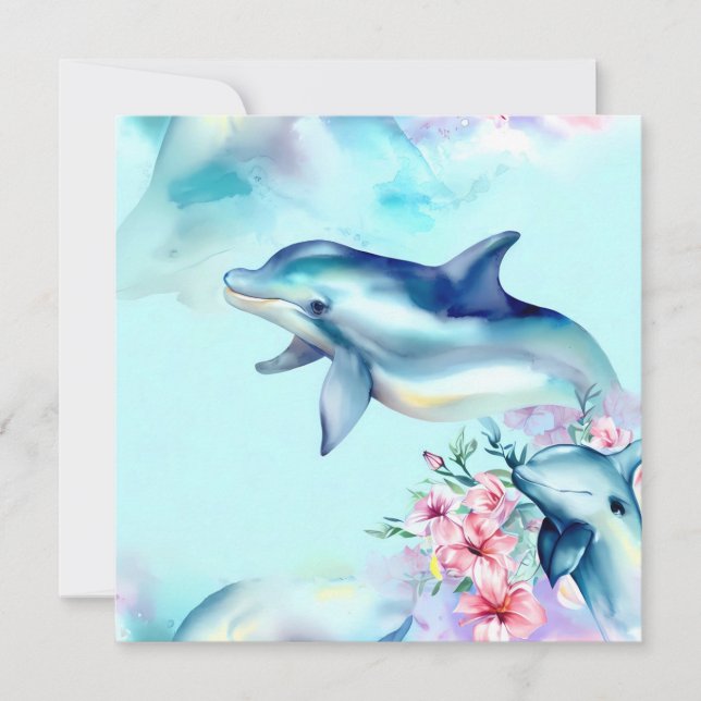 Carte Dauphin aquarelle peint (Devant)