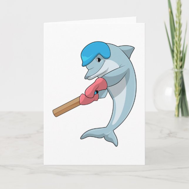 Carte Dauphin au cricket avec batte de cricket (Devant)