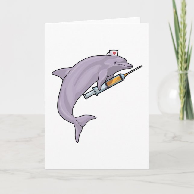 Carte Dauphin comme infirmière avec seringue (Devant)