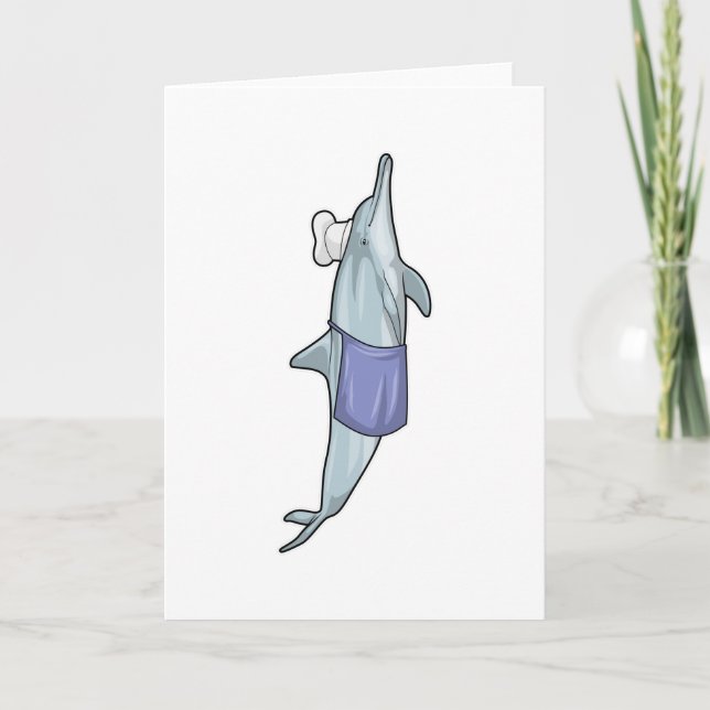 Carte Dauphin cuisinier avec un chapeau de chef (Devant)