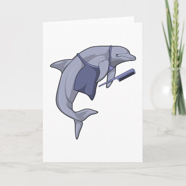 Carte Dauphin en coiffeur avec peigne (Devant)