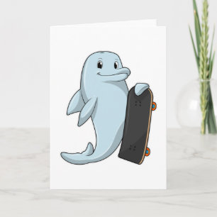 Carte Dauphin en patinage avec skateboard