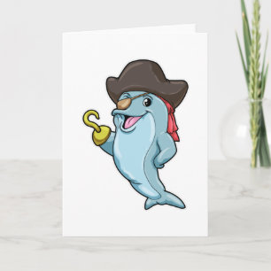 Carte Dauphin en pirate avec cache-œil et main crochue