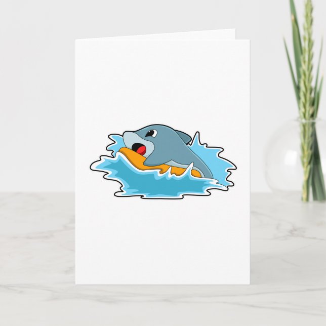 Carte Dauphin faisant du surf avec planche de surf (Devant)