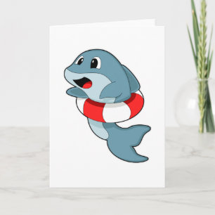 Carte Dauphin nageant avec un bouée