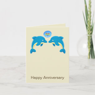 Carte Dauphins gays et bulle de cœur d'amour pour annive