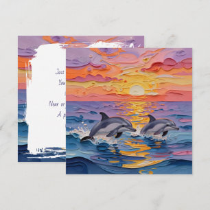 Carte Dauphins Impasto et Vagues de l'Océan Pensée pou