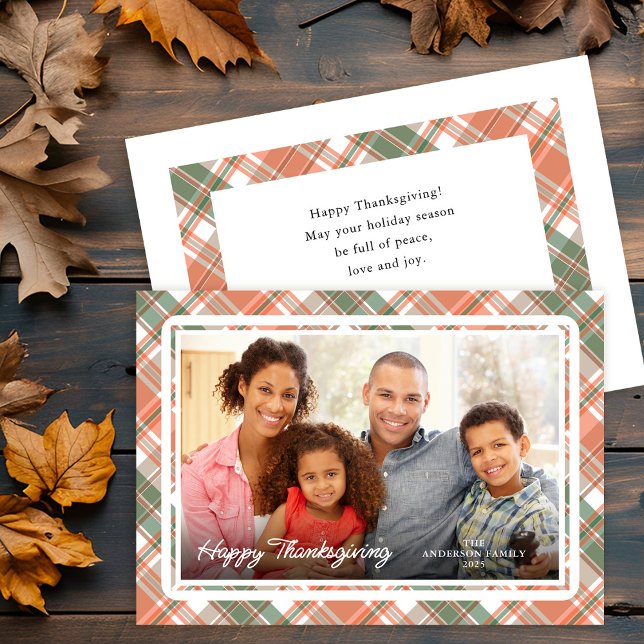 Carte d'automne Plaid Thanksgiving Photo Flat Holi (Créateur téléchargé)