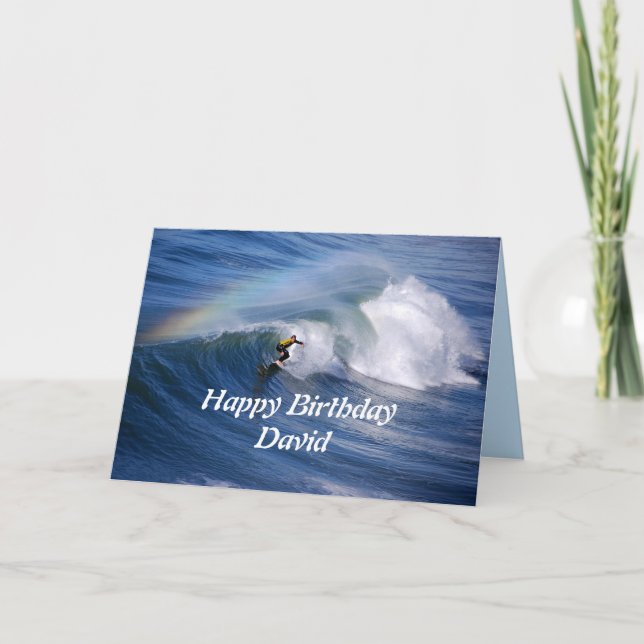 Carte David Happy Surfer D'Anniversaire Avec Arc En Ciel (Devant)