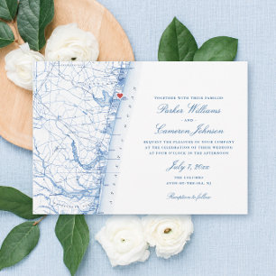 Carte d'Avon-by-the-Sea NJ Élégant Mariage Bleu Nu