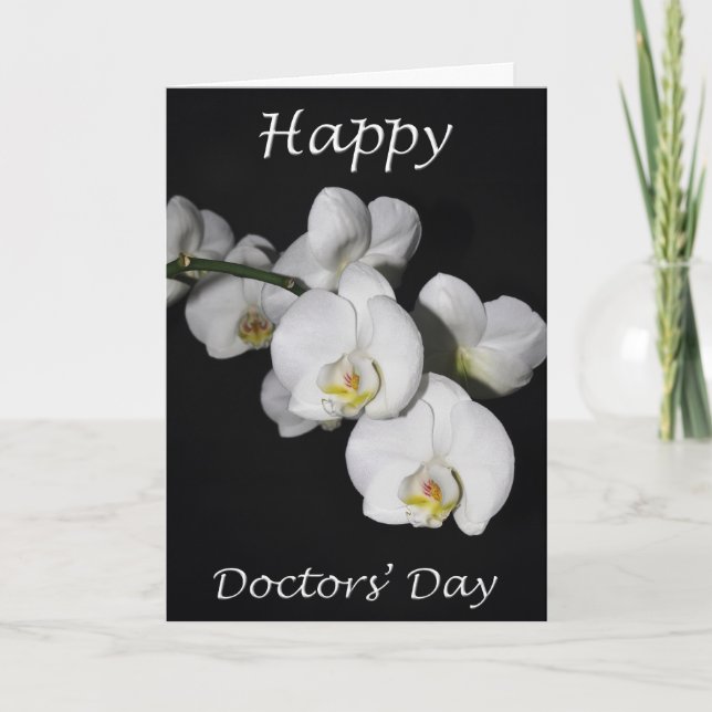 Carte Day White Orchid Flower de médecins heureux (Devant)