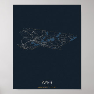 Carte d'Ayer Massachusetts Poster (Nuit)
