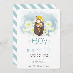 Carte d'Baby shower Blue Boy 'Red Panda'