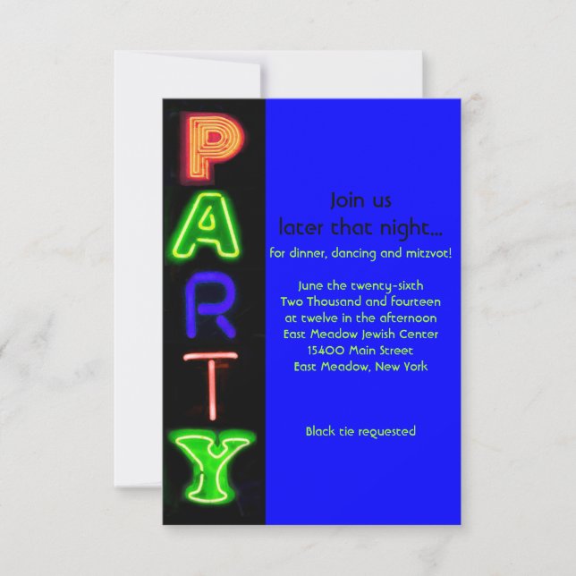 Carte d'Bat mitzvah de réception NEON BLUE SIGNES (Devant)