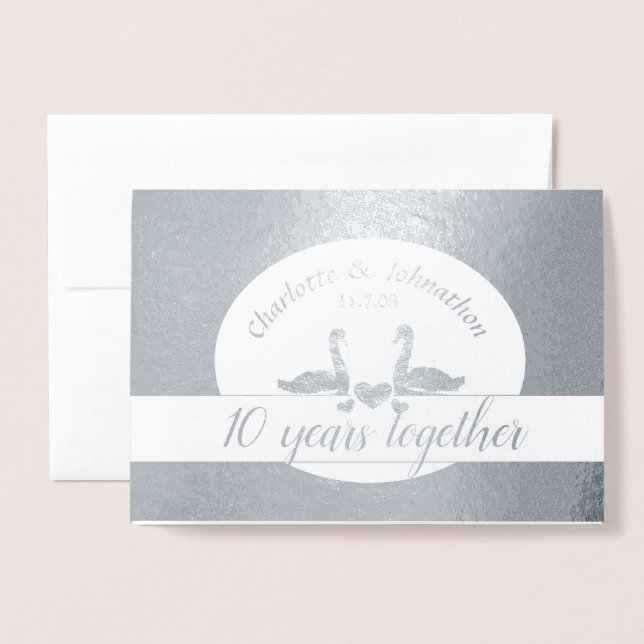 Carte de 10e anniversaire de mariage en étain avec (Devant avec enveloppe)