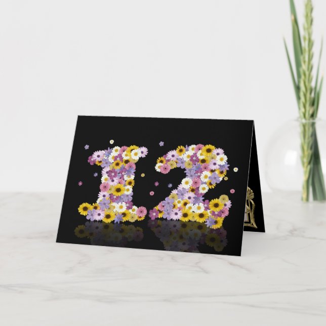 Carte de 12ème anniversaire avec lettres fleuries (Devant)