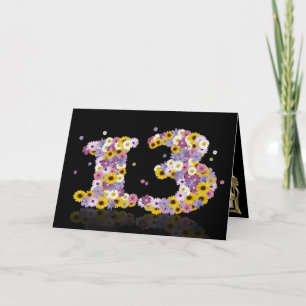 Carte de 13ème anniversaire avec lettres fleuries
