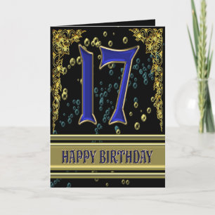 Carte de 17ème anniversaire avec or et bulles