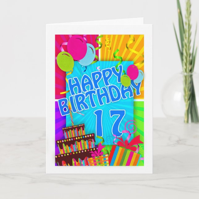 Carte de 17ème anniversaire brillante et colorée - (Devant)