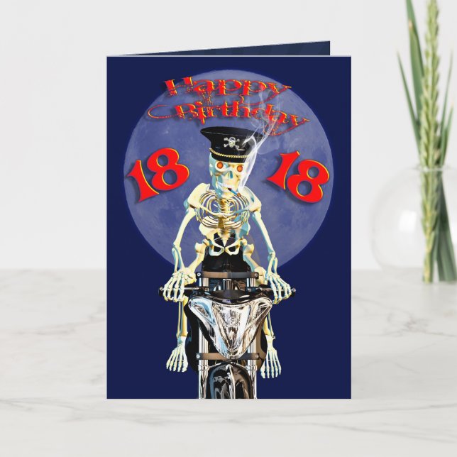 Carte de 18e anniversaire de Skeleton Biker (Devant)