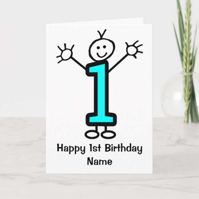 Carte de 1er anniversaire de mignonette Boy Blue F (Devant)