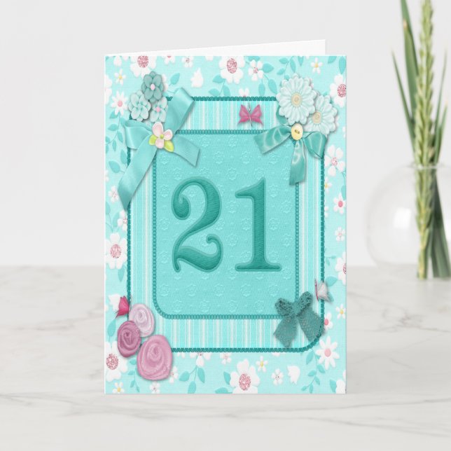 Carte de 21e anniversaire avec fleurs (Devant)