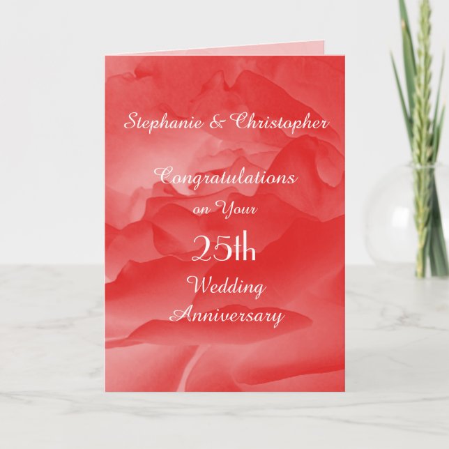 Carte de 25e anniversaire de mariage Rose Corail (Devant)