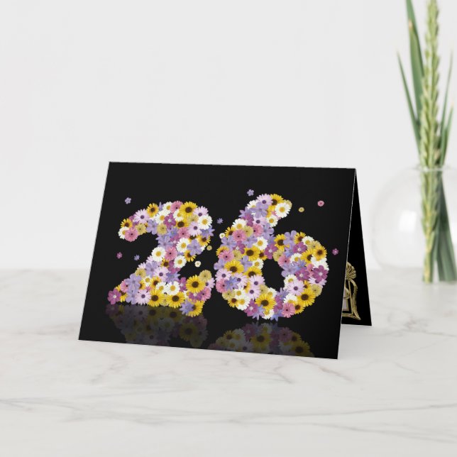 Carte de 26ème anniversaire avec lettres fleuries (Devant)