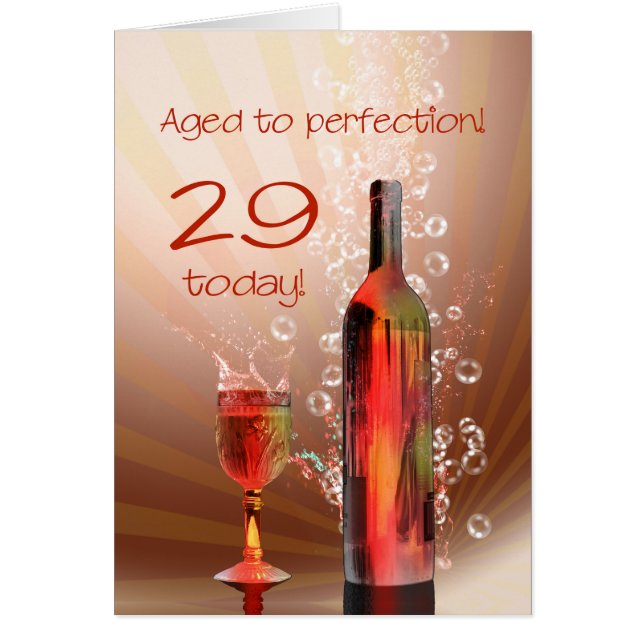 Carte de 29e anniversaire de vin éclaboussant (Devant)