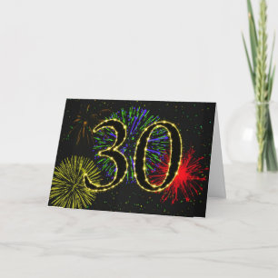 Carte de 30e anniversaire avec feux d'artifice
