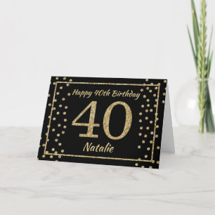 Carte de 40 ans avec confettis noirs et dorés pail
