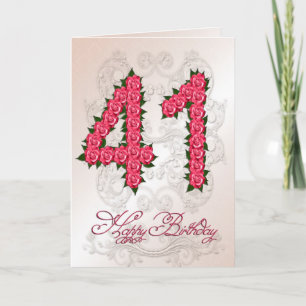 Carte de 41e anniversaire avec rose et feuille