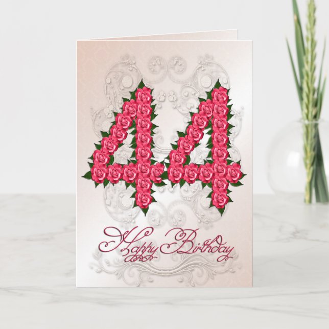 Carte de 44e anniversaire avec rose et feuille (Devant)