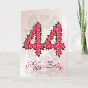 Carte de 44e anniversaire avec rose et feuille