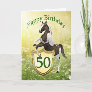 Carte de 50e anniversaire avec un cheval d'élevage