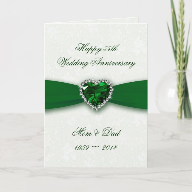 Carte de 55e anniversaire de mariage en damas doux (Devant)