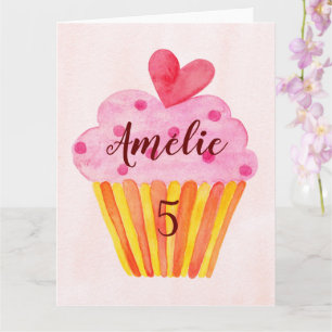 Carte de 5e anniversaire - cupcake aquarelle