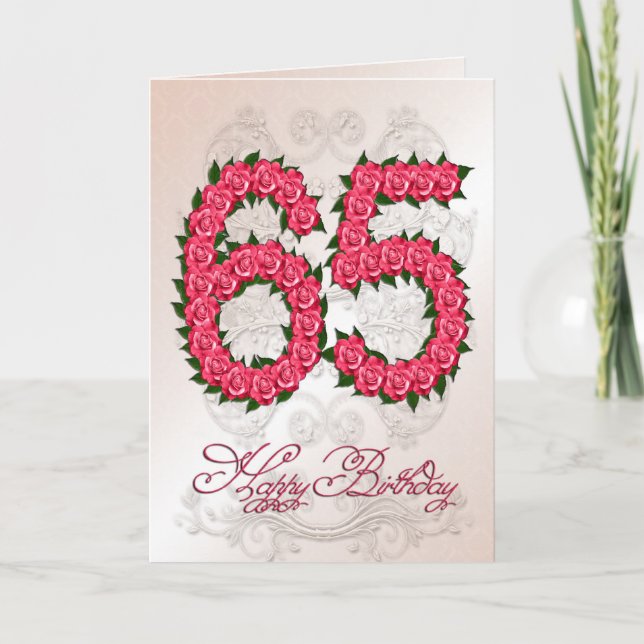 Carte de 65e anniversaire avec rose et feuille (Devant)