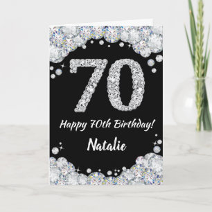 Carte de 70e anniversaire avec paillettes noires e