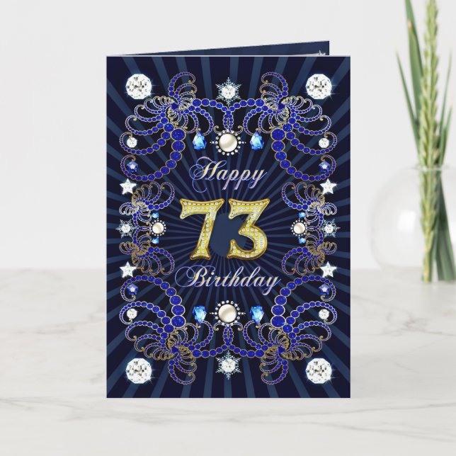 Carte de 73e anniversaire avec des masses de bijou (Devant)